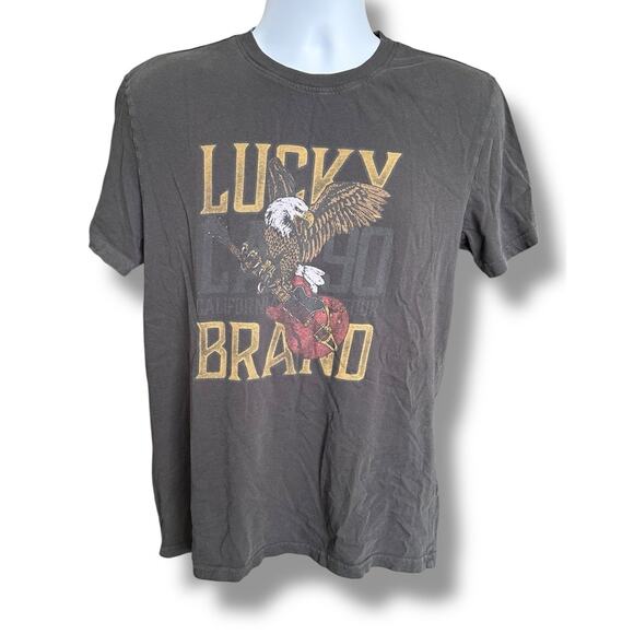Lucky Brand Men's Gray Short Sleeve Eagle Guitar Graphic T-shirt Size Medium - Picture 1 of 5